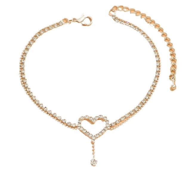 Diamond-encrusted heart-shaped anklet