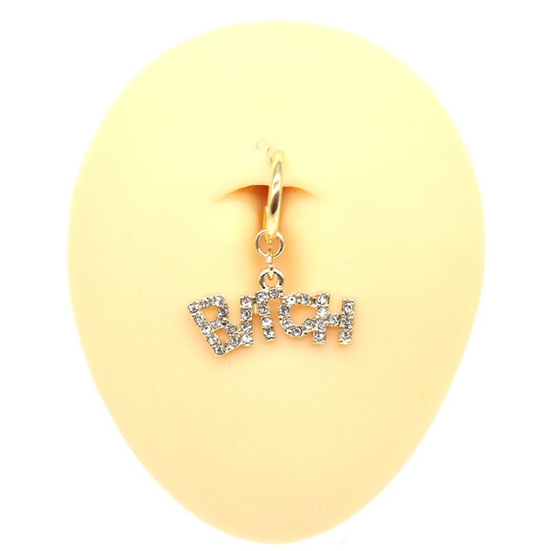 Shining diamond letter navel ring without hole-Thyye