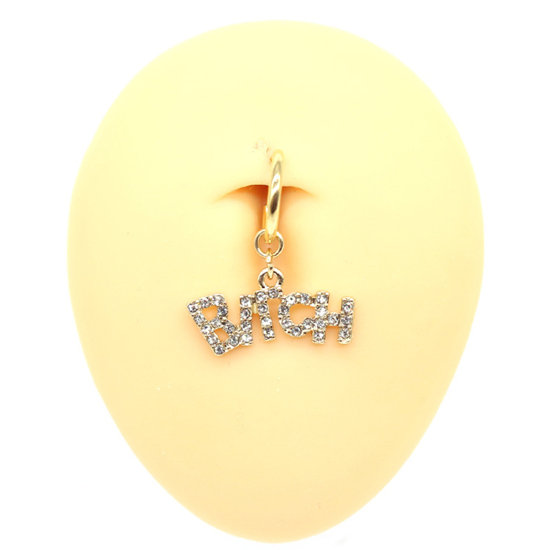 Shining diamond letter navel ring without hole-Thyye