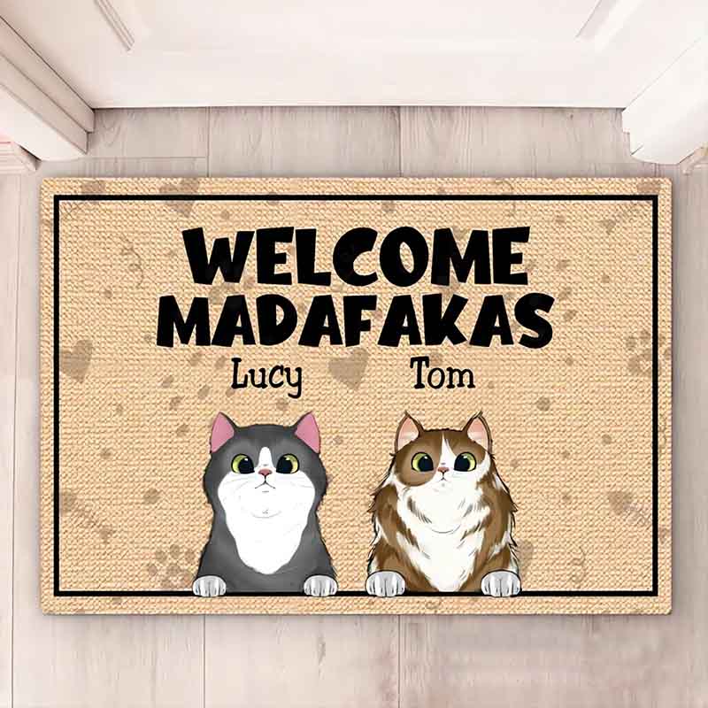 Customized cartoon kitten name floor mat-Thyye