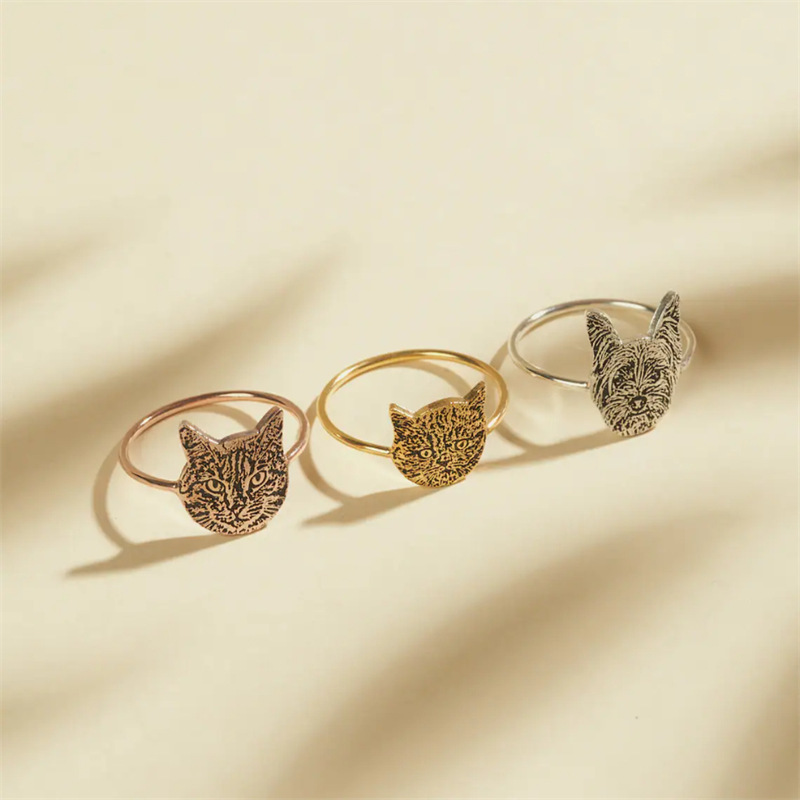 Custom Engraved Pet Head Silhouette Ring-Thyye
