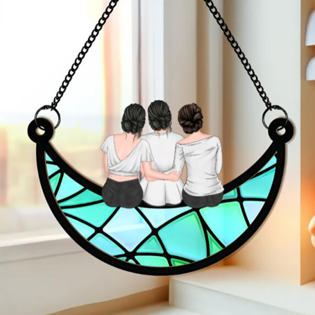  Mother & Daughter On The Moon - Personalized Custom Window Hanging Suncatcher-Thyye