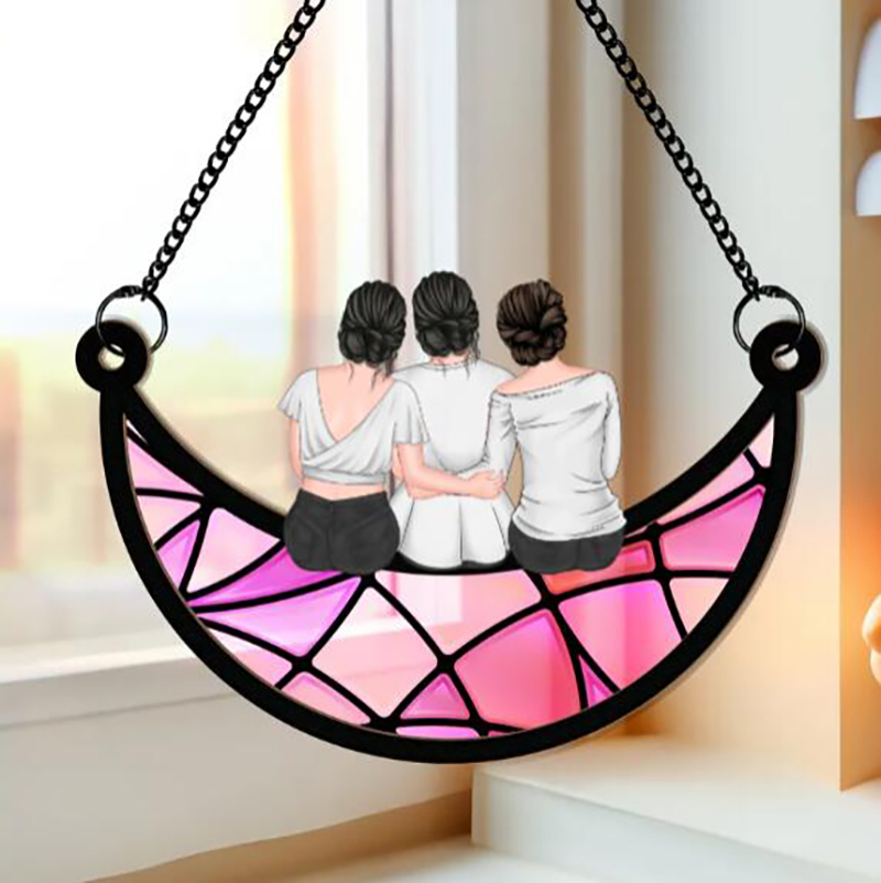  Mother & Daughter On The Moon - Personalized Custom Window Hanging Suncatcher-Thyye