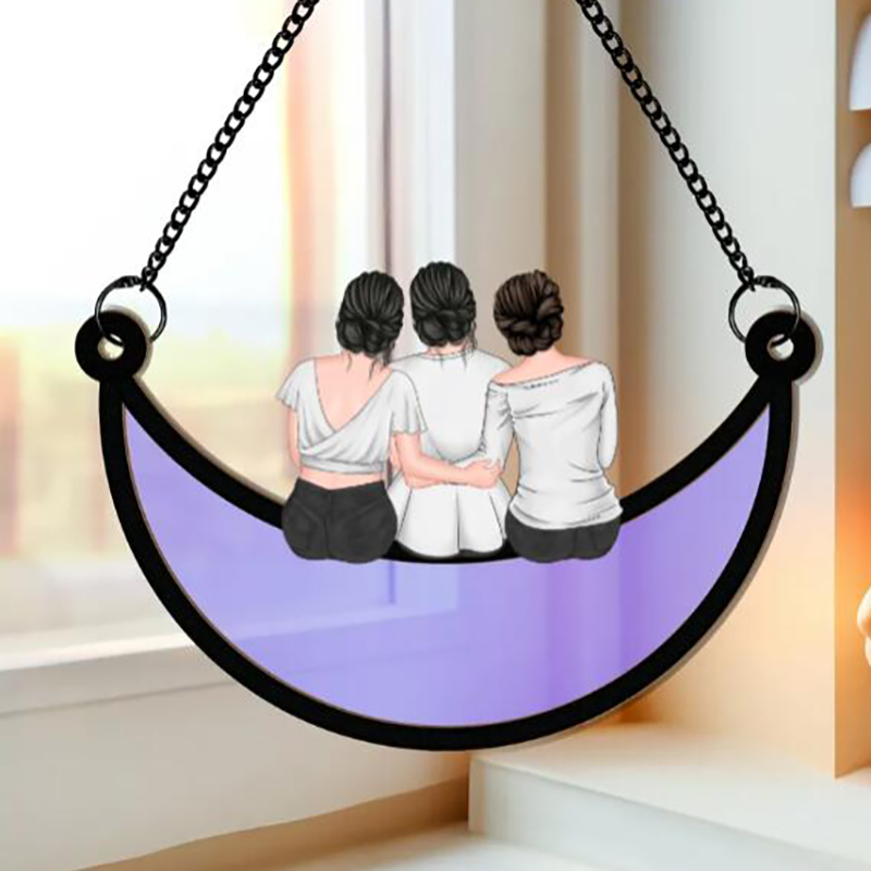  Mother & Daughter On The Moon - Personalized Custom Window Hanging Suncatcher-Thyye
