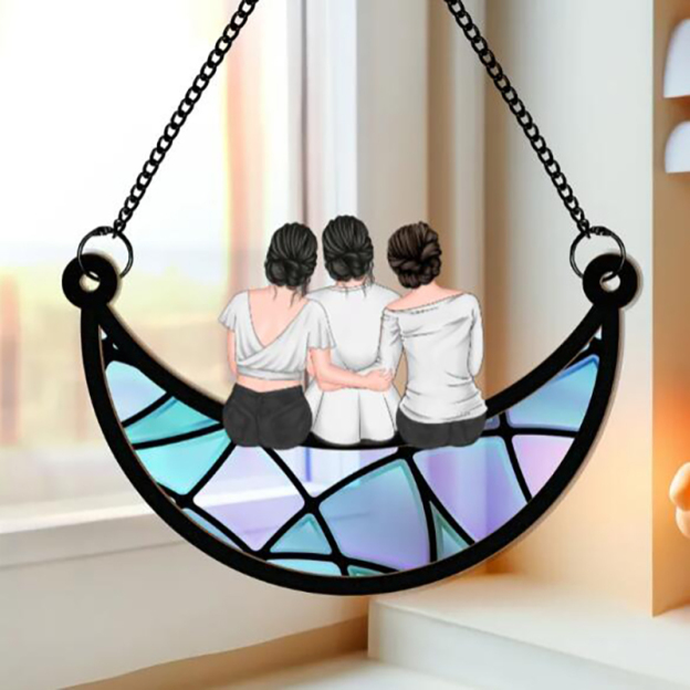  Mother & Daughter On The Moon - Personalized Custom Window Hanging Suncatcher-Thyye