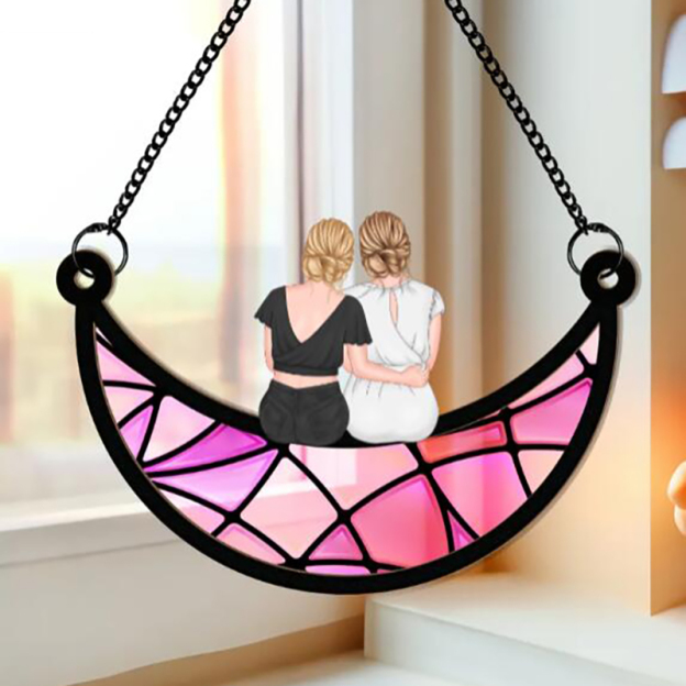  Mother & Daughter On The Moon - Personalized Custom Window Hanging Suncatcher-Thyye