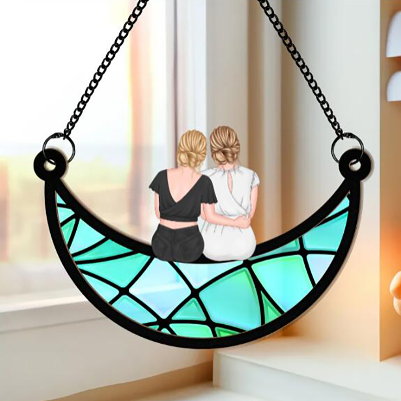  Mother & Daughter On The Moon - Personalized Custom Window Hanging Suncatcher-Thyye