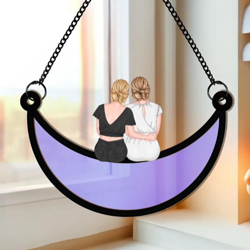  Mother & Daughter On The Moon - Personalized Custom Window Hanging Suncatcher-Thyye