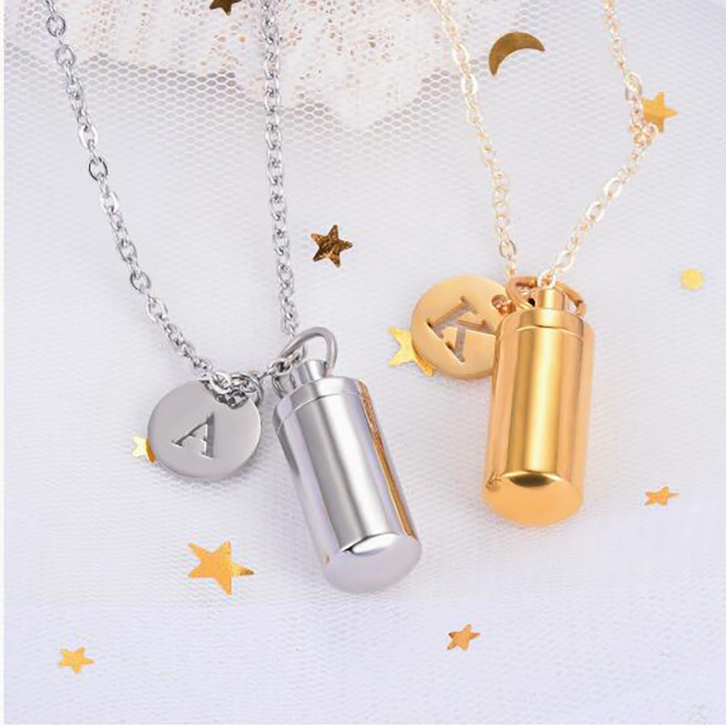 Openable small cylinder letter pendant necklace-Thyye
