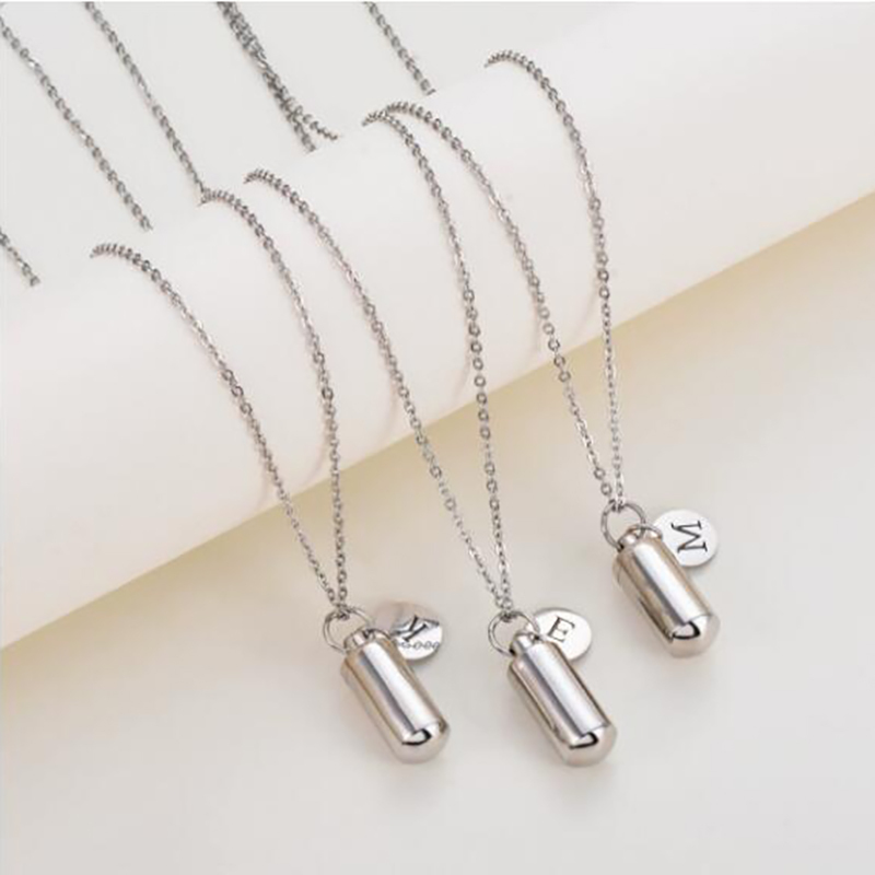 Openable small cylinder letter pendant necklace-Thyye