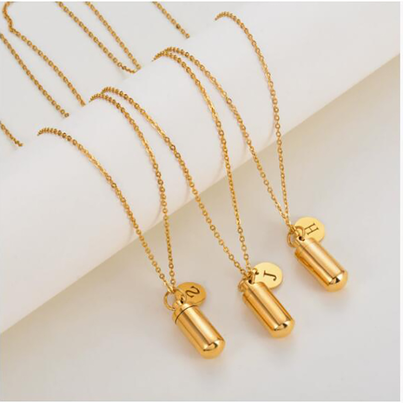 Openable small cylinder letter pendant necklace-Thyye