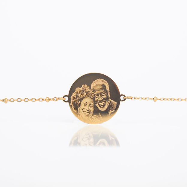 Gold Circle Photo Engraved Bracelet-Thyye