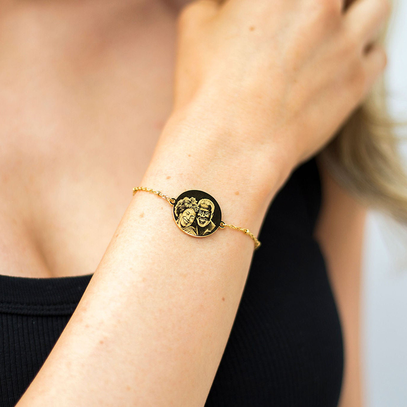 Gold Circle Photo Engraved Bracelet-Thyye