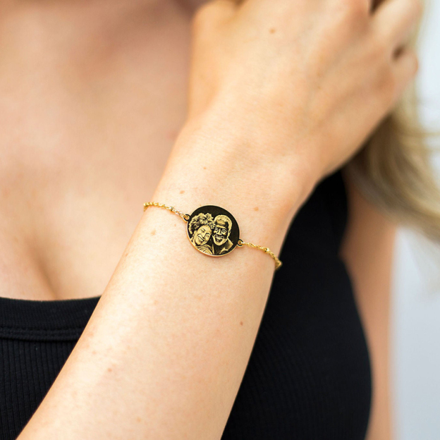 Gold Circle Photo Engraved Bracelet-Thyye