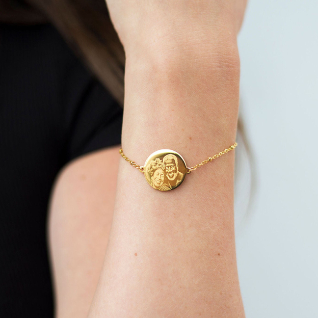 Gold Circle Photo Engraved Bracelet-Thyye