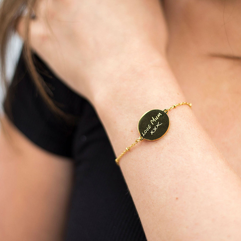 Gold Circle Photo Engraved Bracelet-Thyye