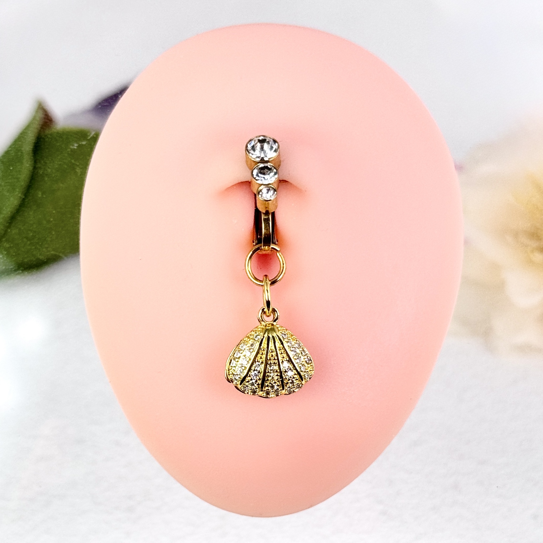 Golden Seashell Faux Belly Button Ring