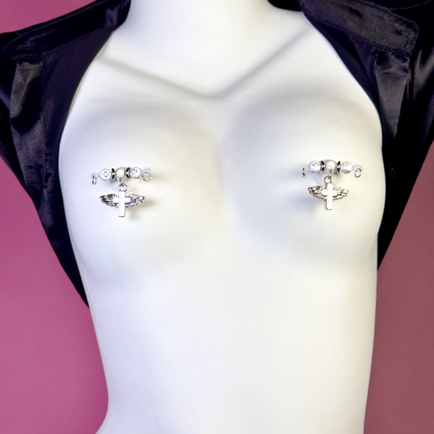 White Angel Wing Cross Non-Piercing Nipple Clamp