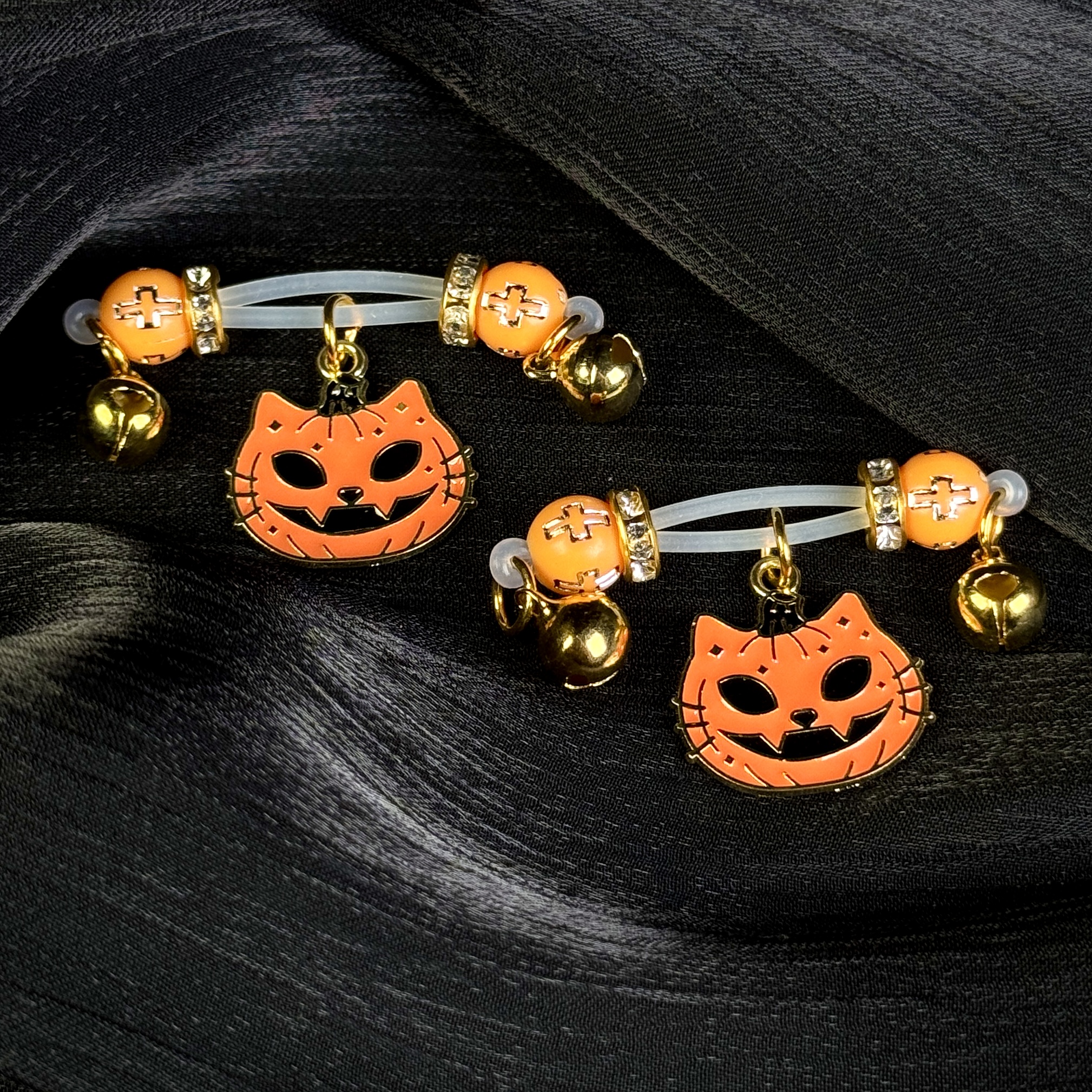 Spooky Cat Pumpkin Charm Nipple Jewelry