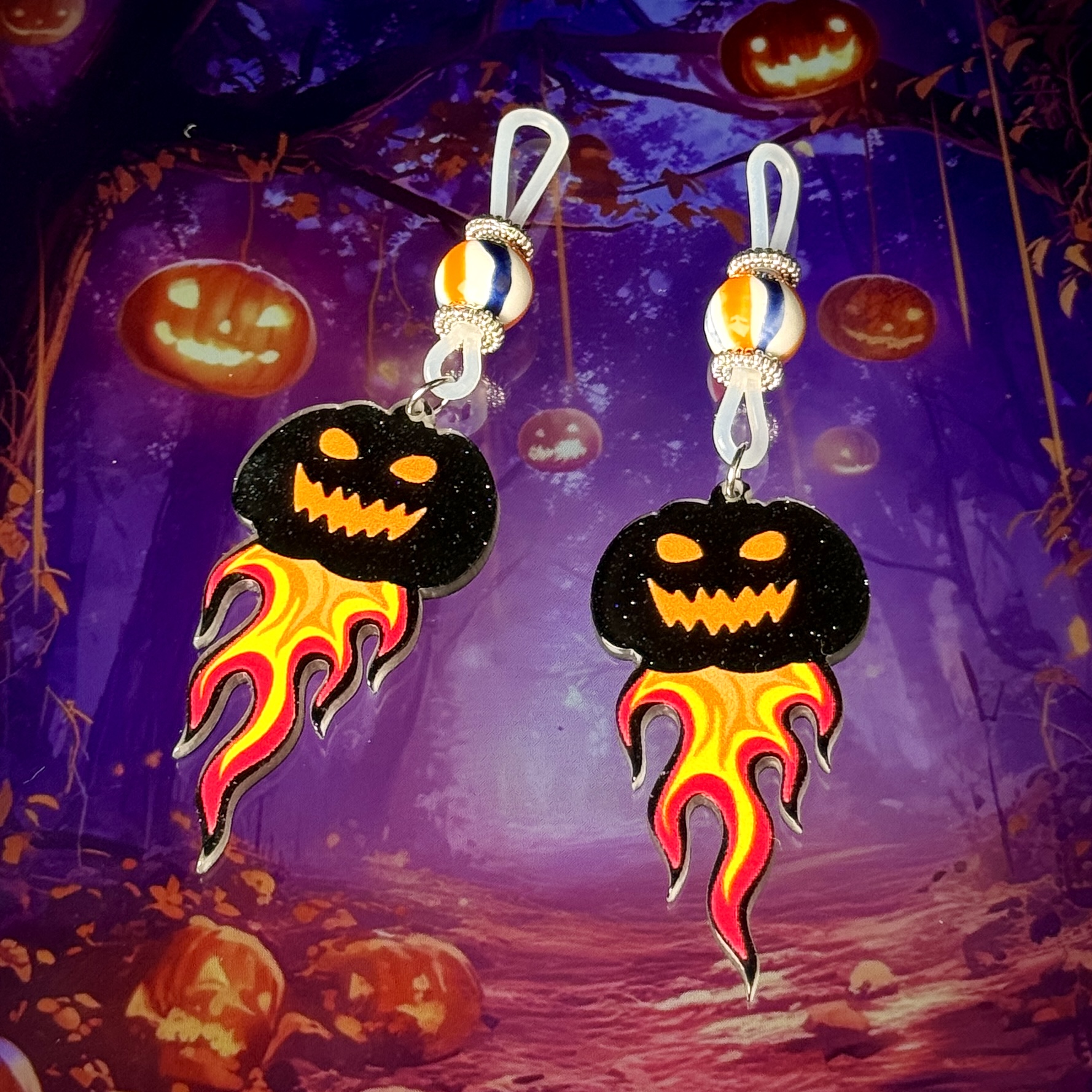 Flame Pumpkin Nipple Clamps