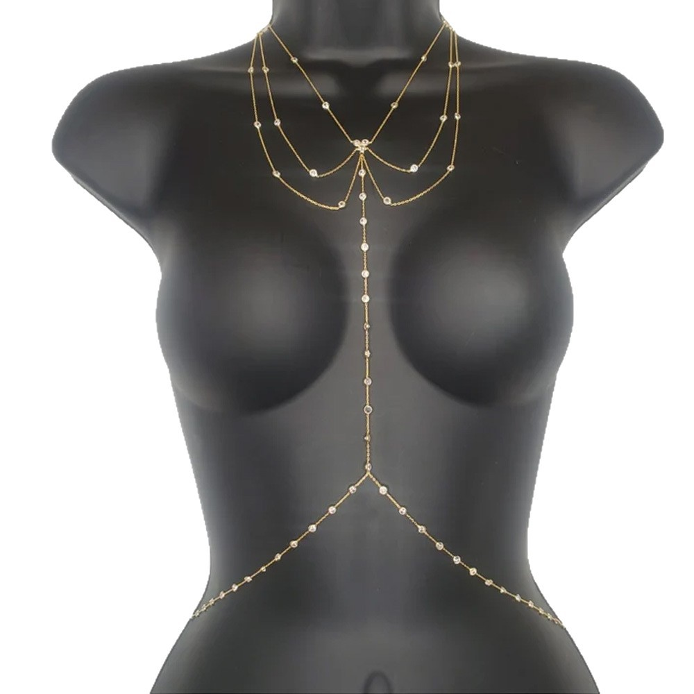 Multi-layer full-pavé rhinestone necklace-to-chest chain
