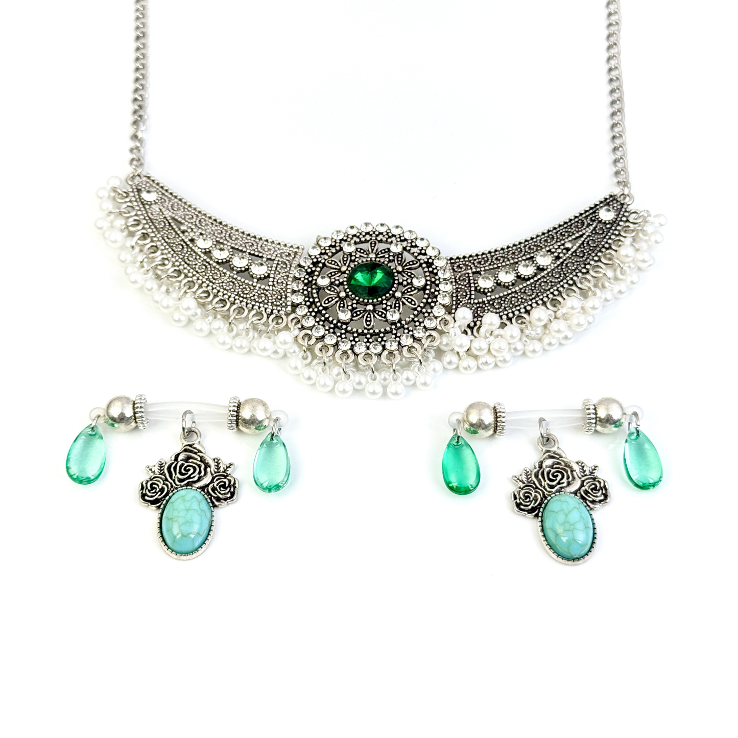 Green Crystal Dangle Nipple Clamps