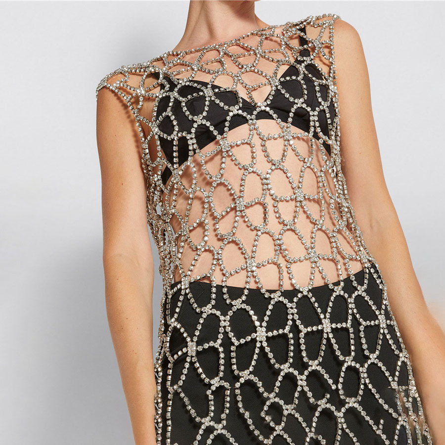 Runway-style sparkling body chain for evening wear