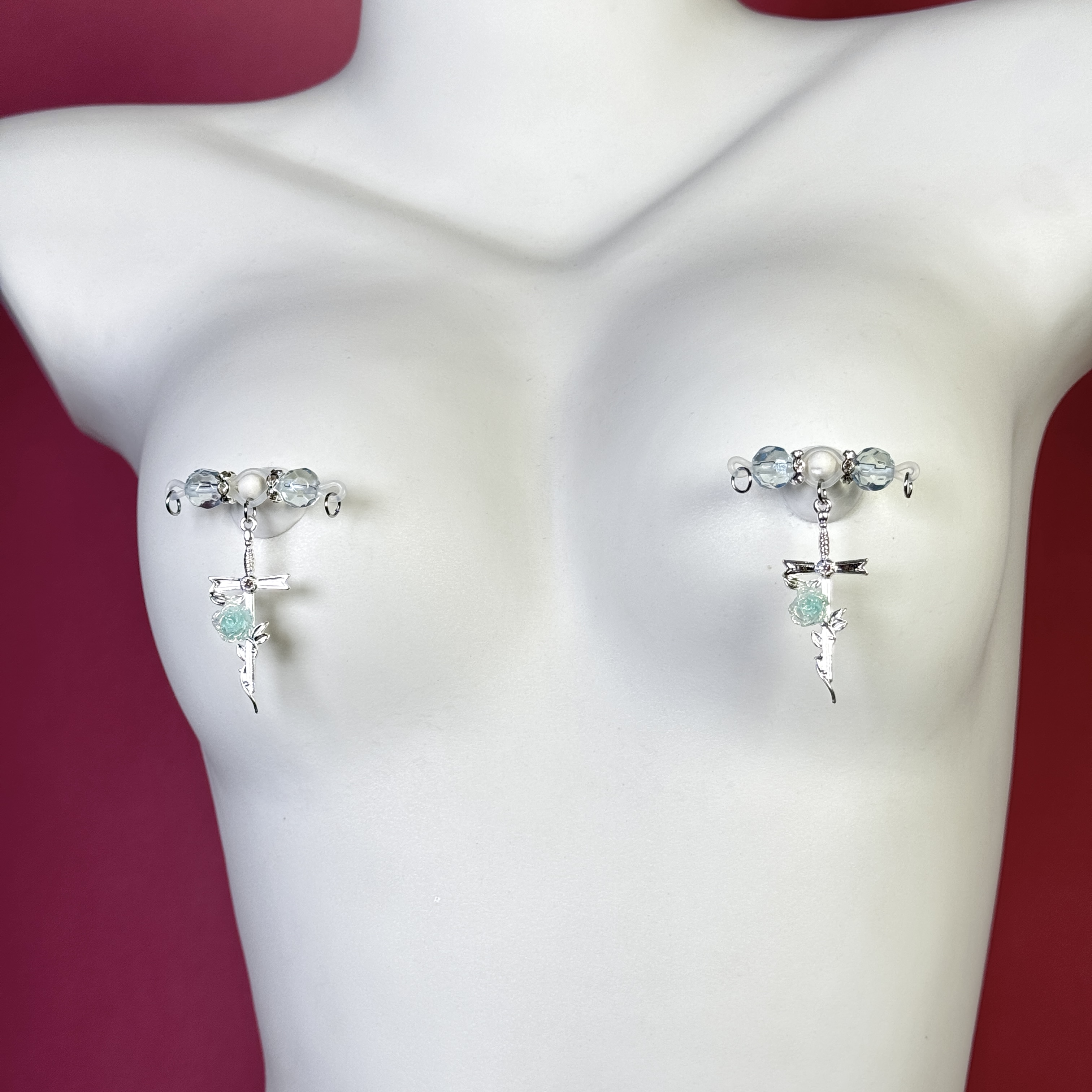 Crystal Rose Sword Nipple Jewelry