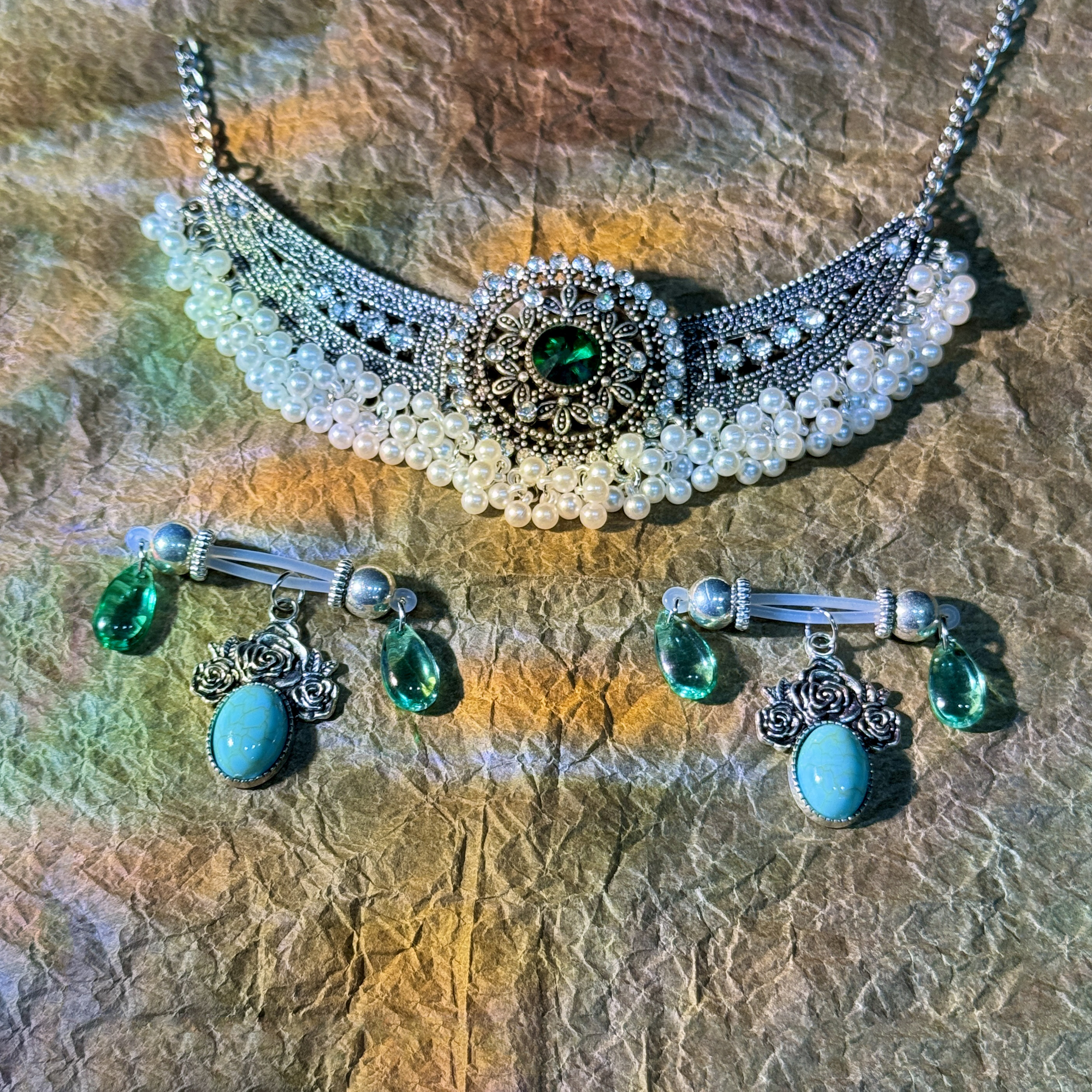 Green Crystal Dangle Nipple Clamps