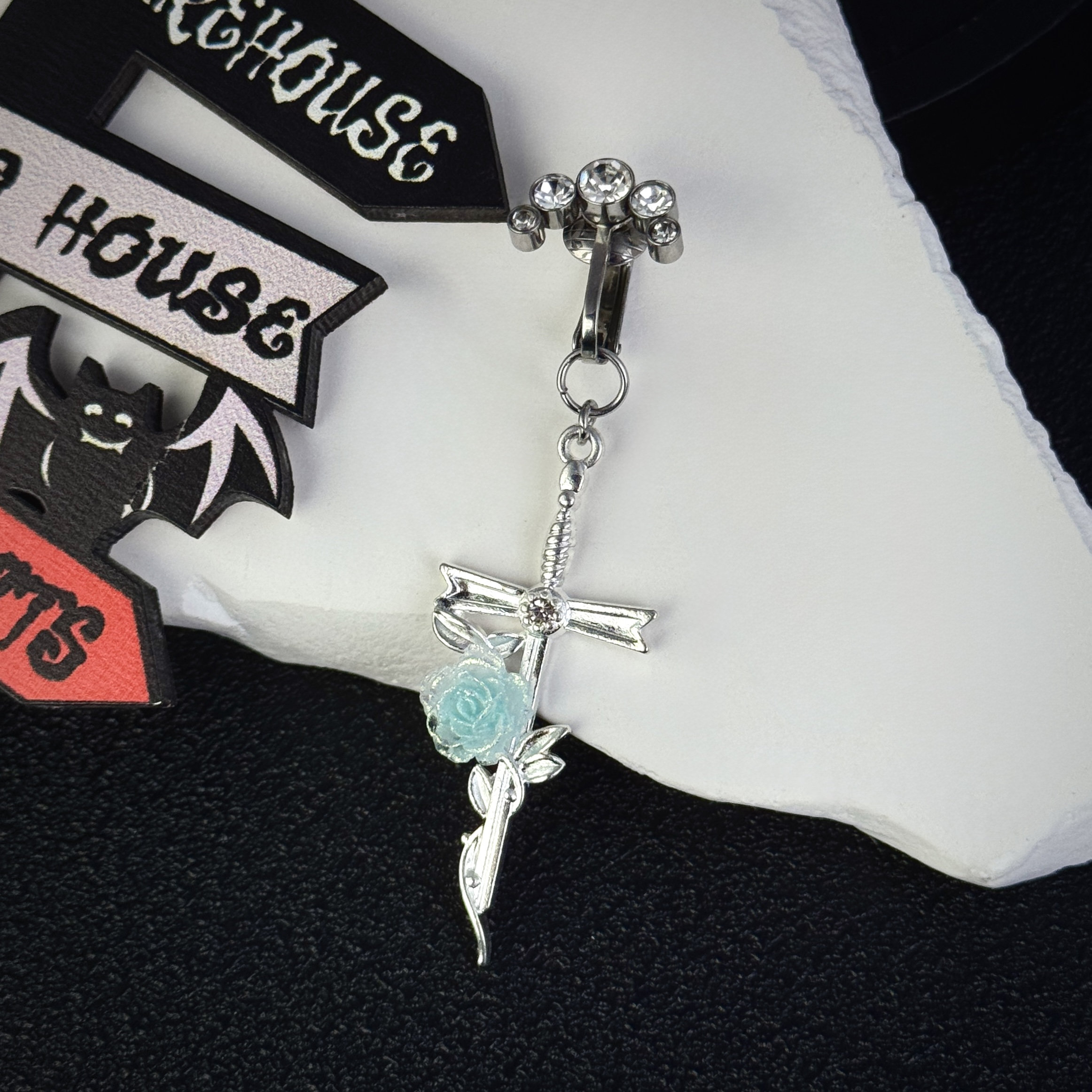 Frozen Rose Dagger Navel Charm