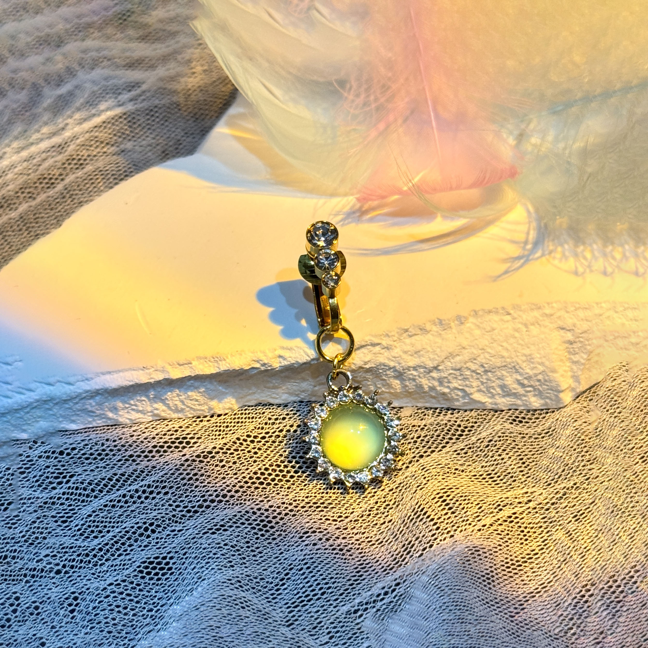Green Gem Non-Piercing Sun Navel Ring