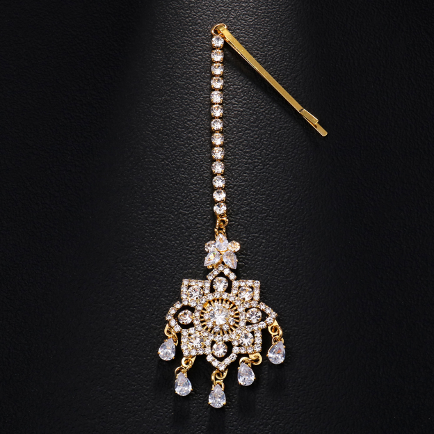 Full-diamond teardrop pendant forehead chain