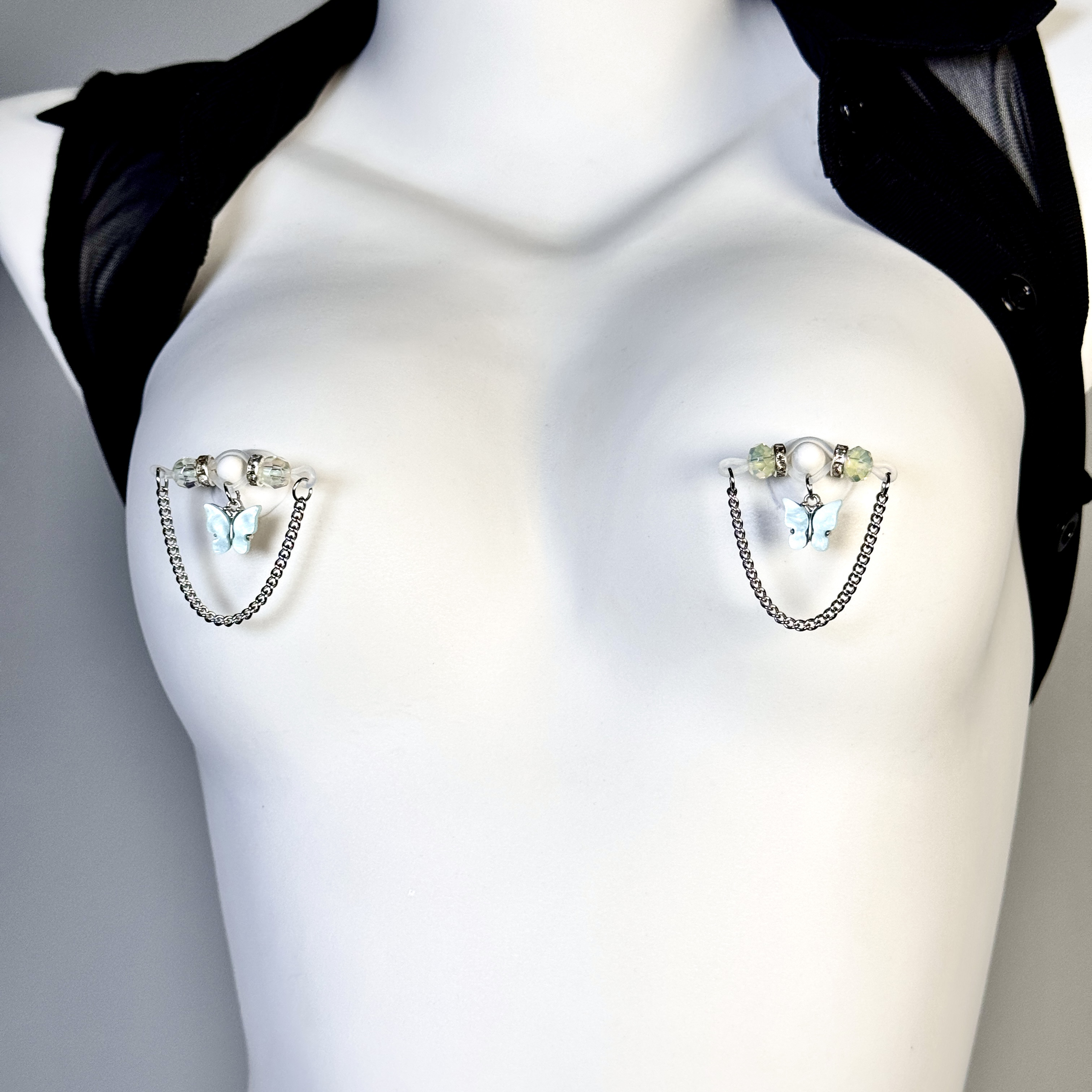 Blue Butterfly Crystal Nipple Clamps