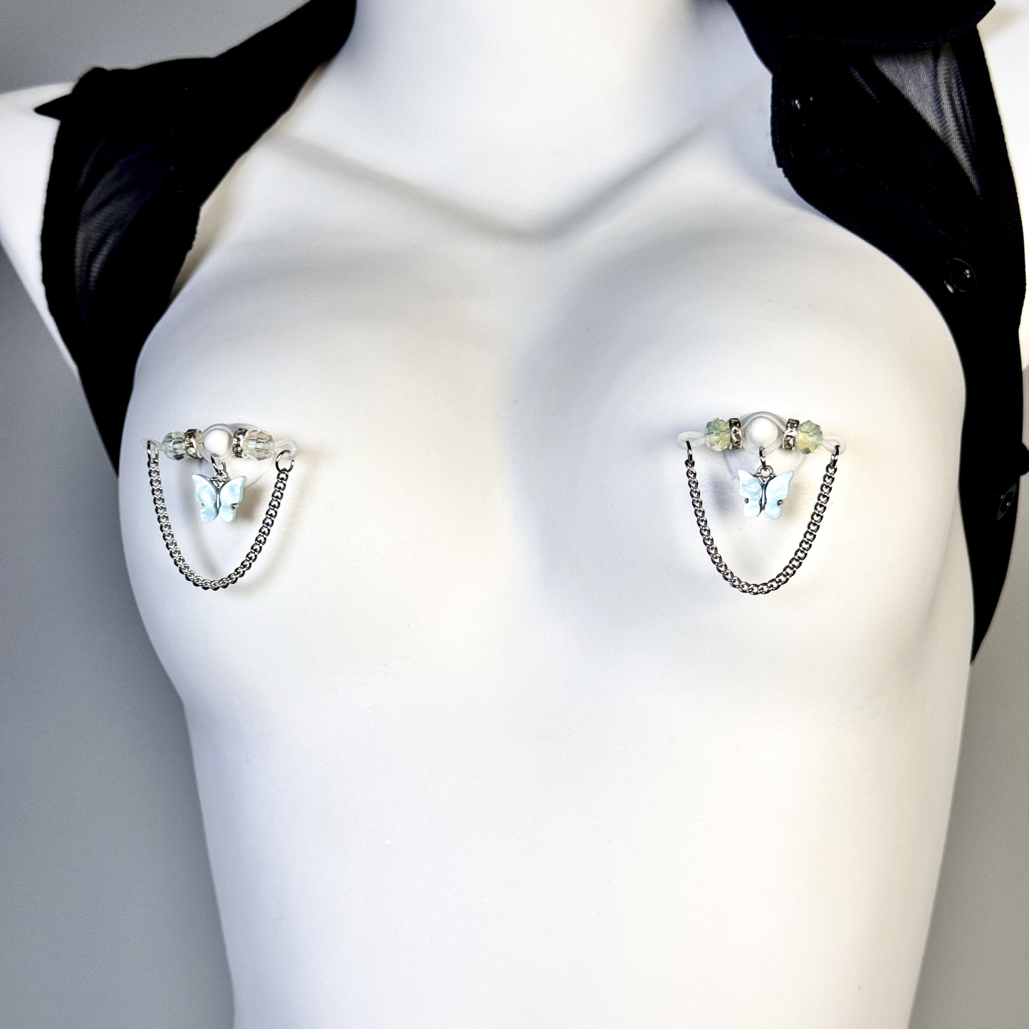 Blue Butterfly Crystal Nipple Clamps