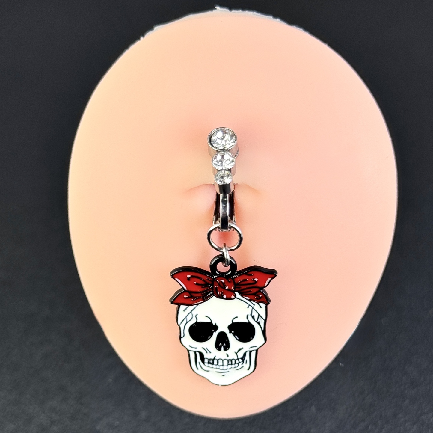 Crimson Bow Skull Halloween Belly Ring