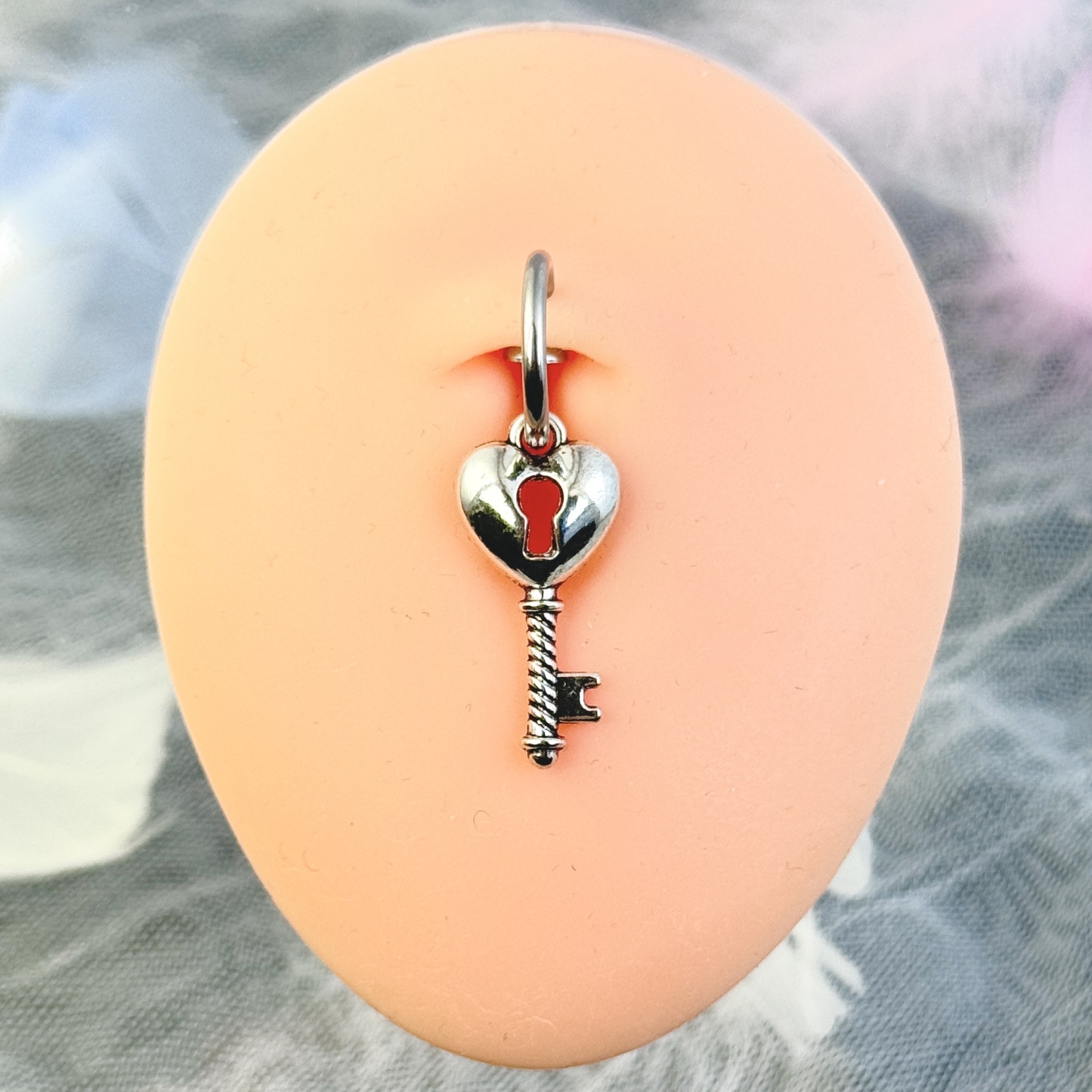 Non-piercing heart-and-key navel jewelry