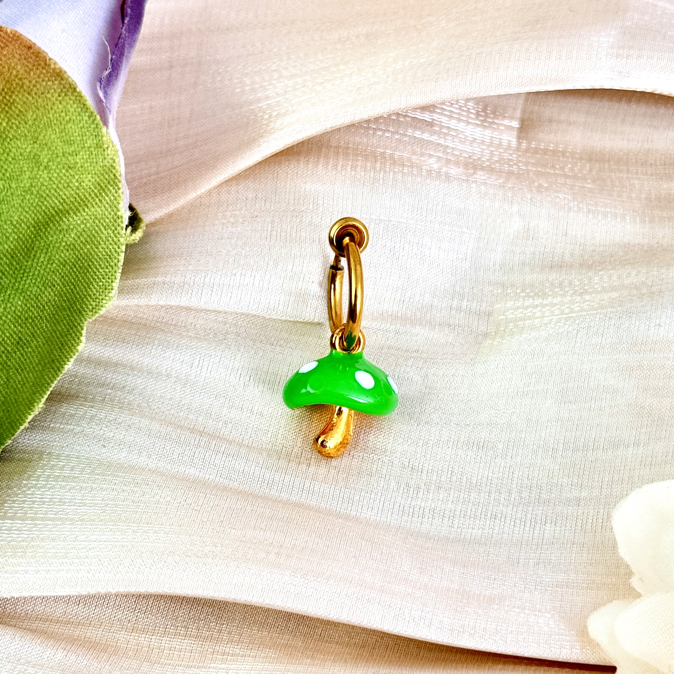 Green Mushroom Charm Faux Belly Ring