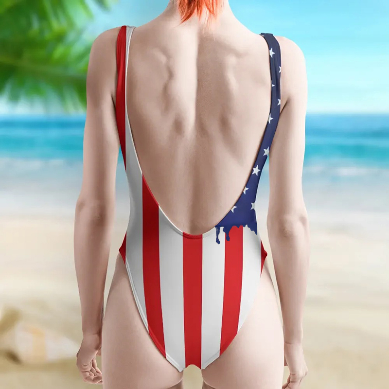 Personalized American Flag Photo Women's Swimsuit-Thyye