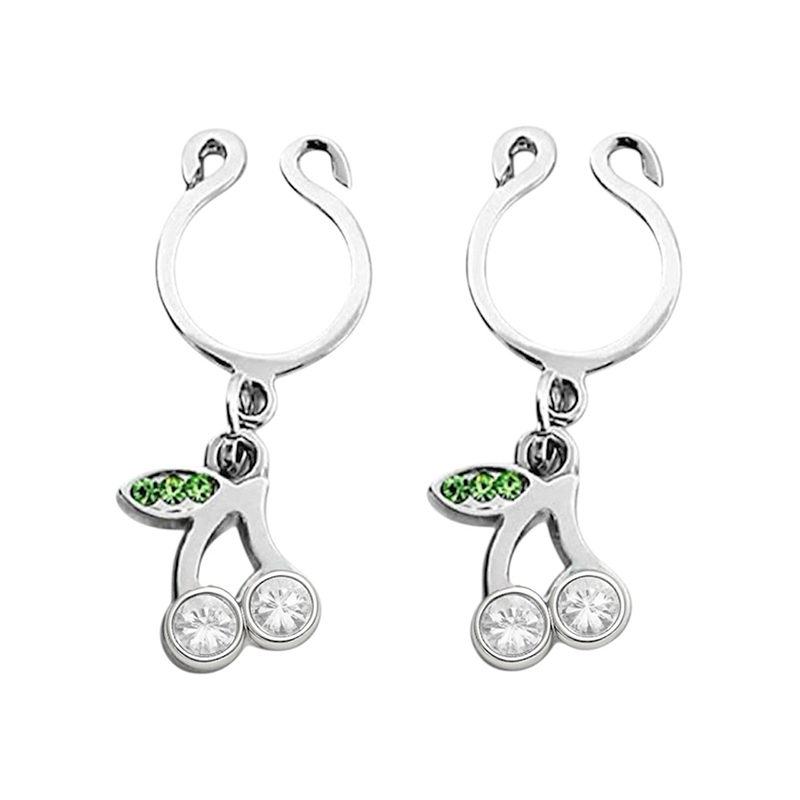Dangling cherry fake clip-on nipple ring-Thyye