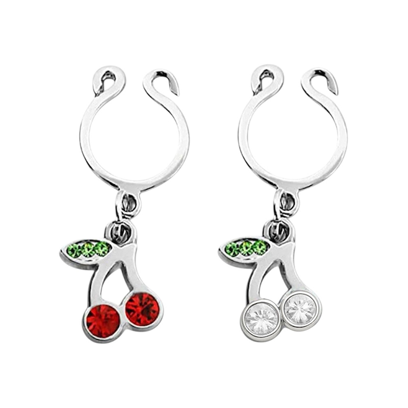 Dangling cherry fake clip-on nipple ring-Thyye