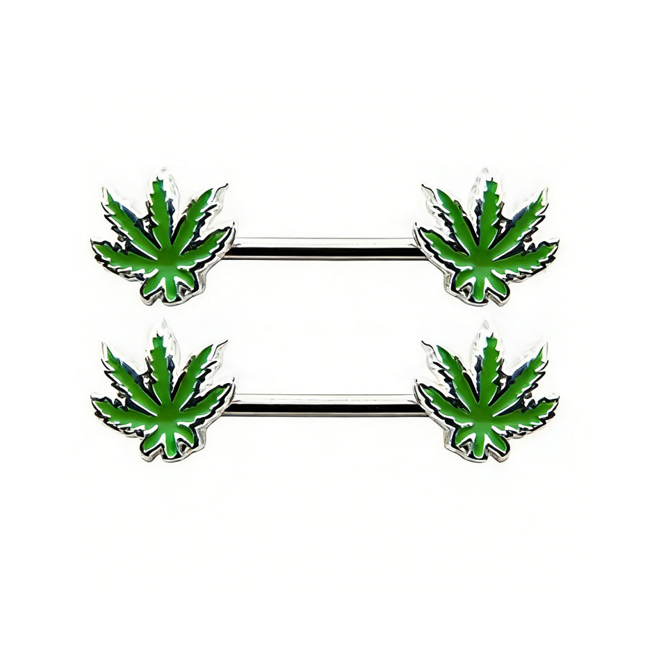 Vivid Green Leaf Nipple Ring