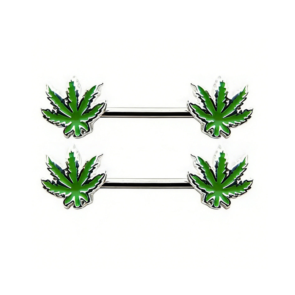 Vivid Green Leaf Nipple Ring