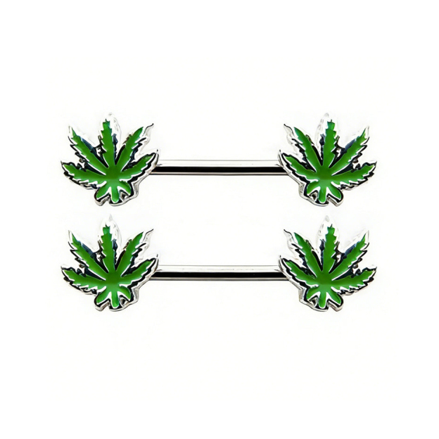 Vivid Green Leaf Nipple Ring
