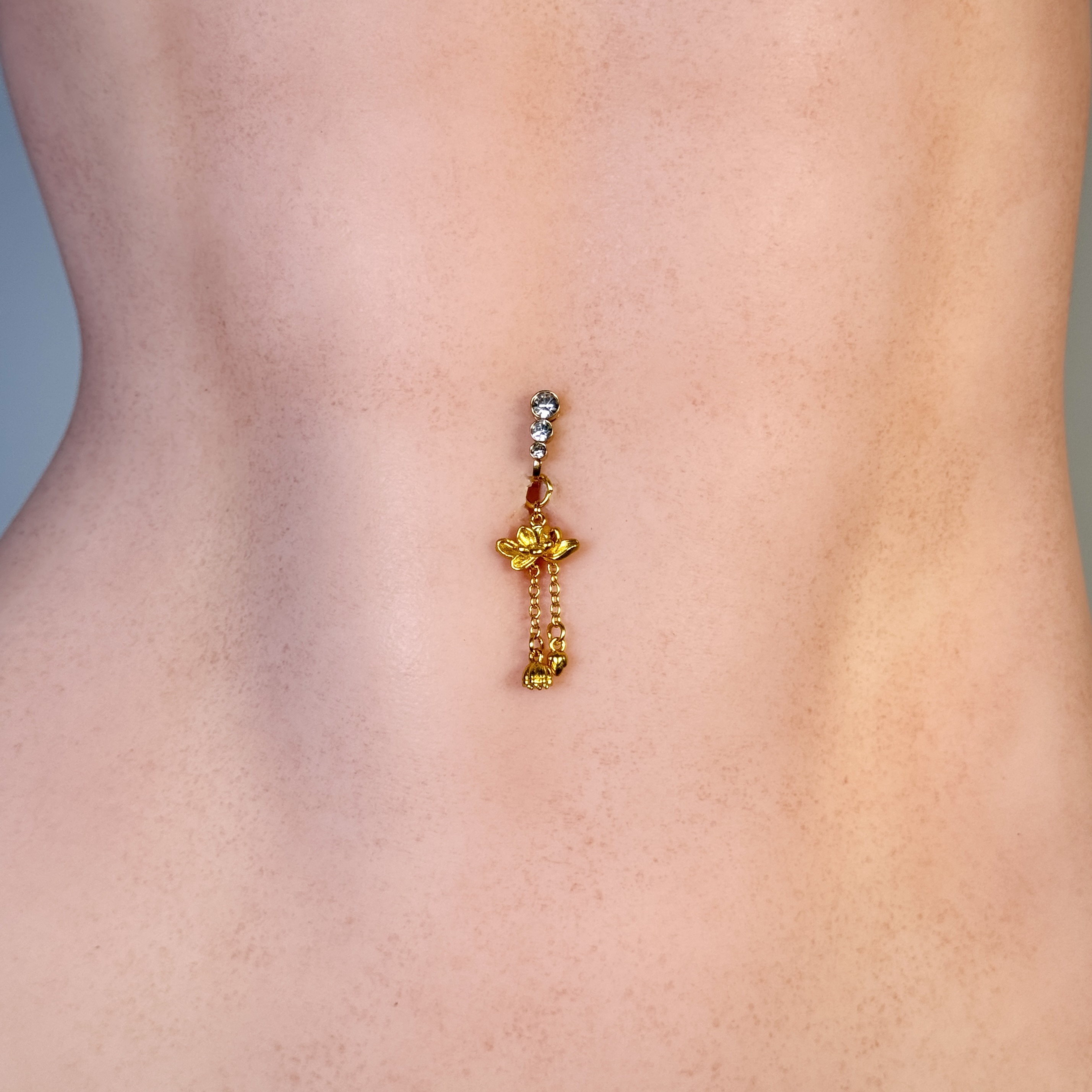 Golden Lotus Charm Simulated Navel Ring