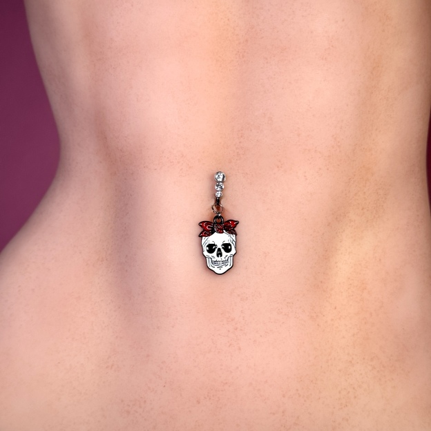 Crimson Bow Skull Halloween Belly Ring