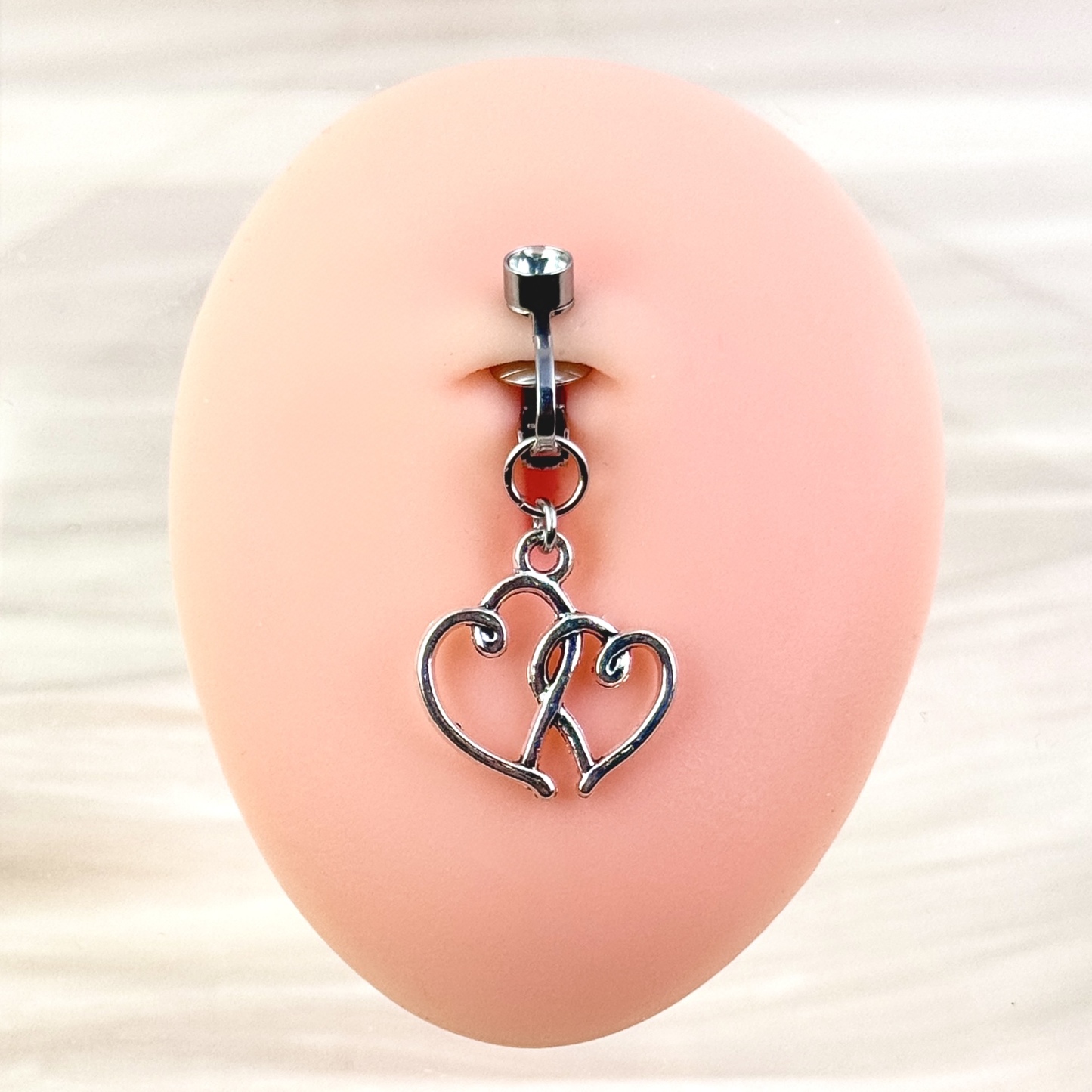 Double Heart Faux Belly Button Ring