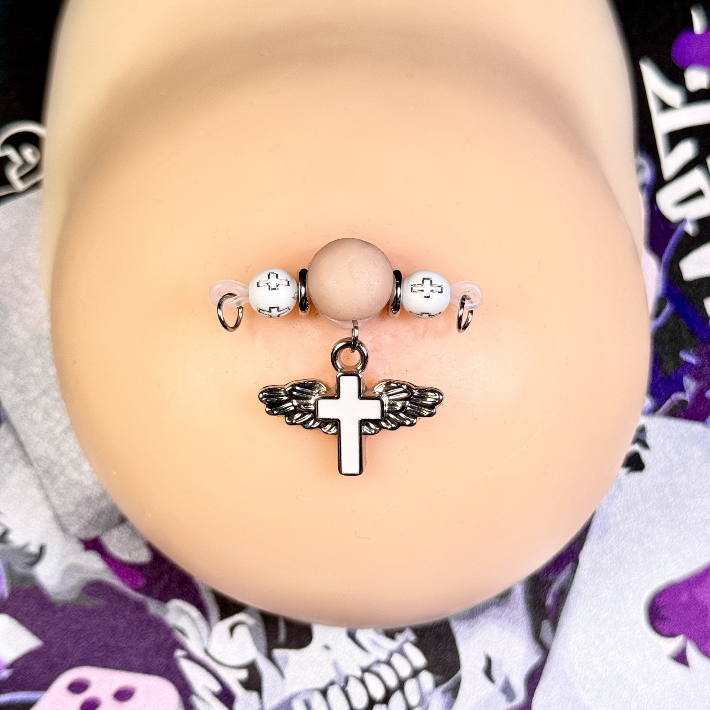 White Angel Wing Cross Non-Piercing Nipple Clamp