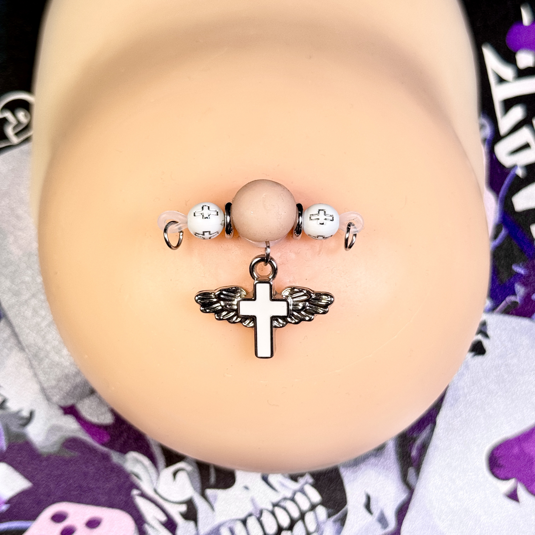 White Angel Wing Cross Non-Piercing Nipple Clamp