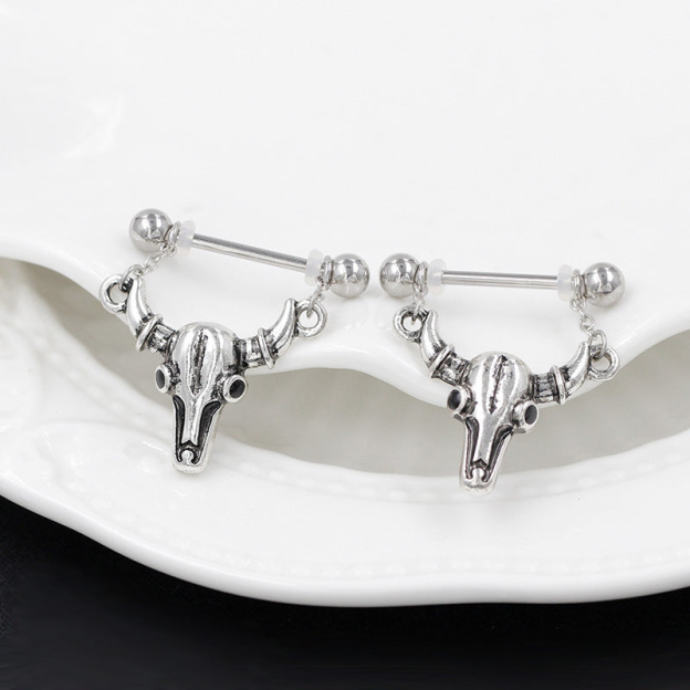 Retro Bull Skull Nipple Shield with Tassel Chains