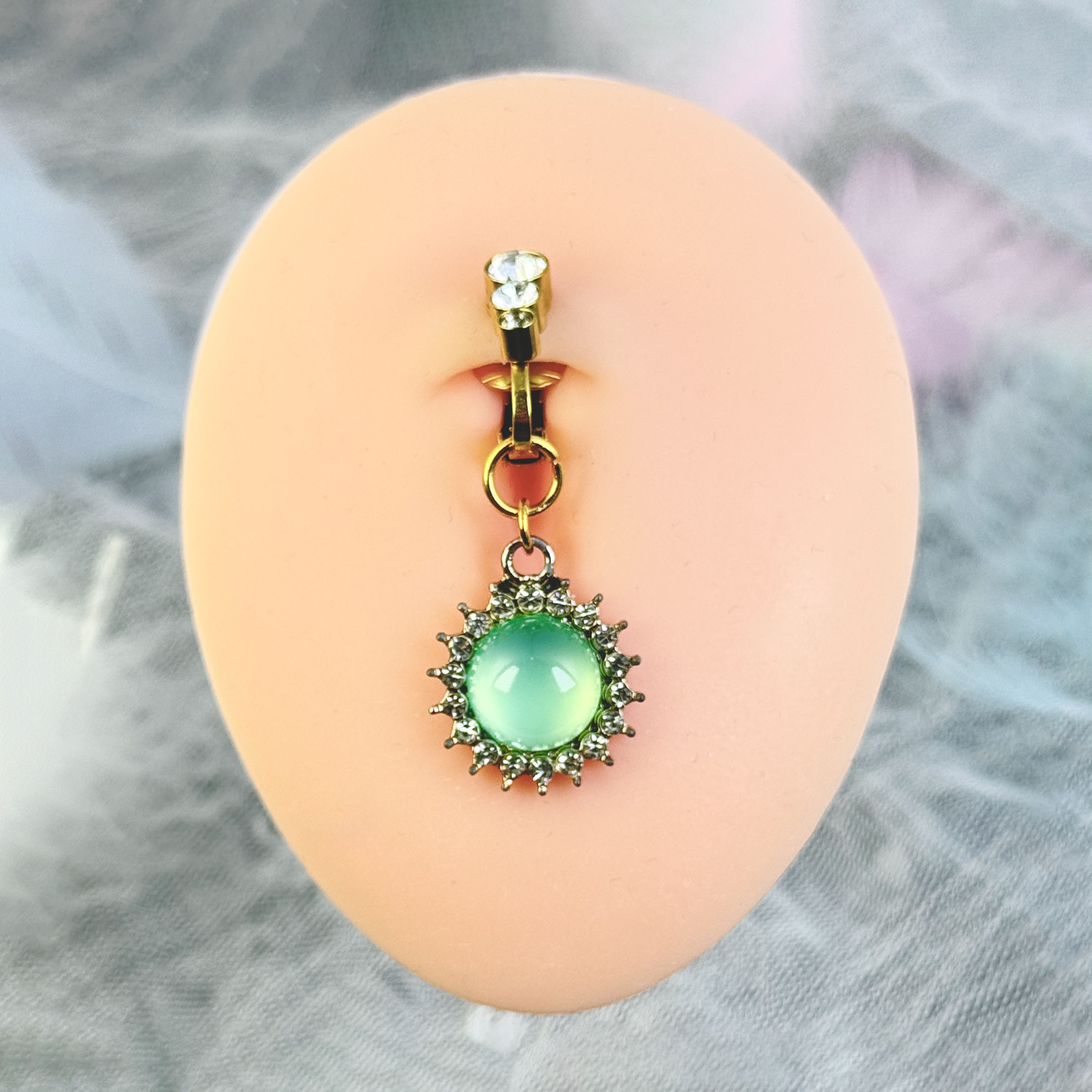 Green Gem Non-Piercing Sun Navel Ring